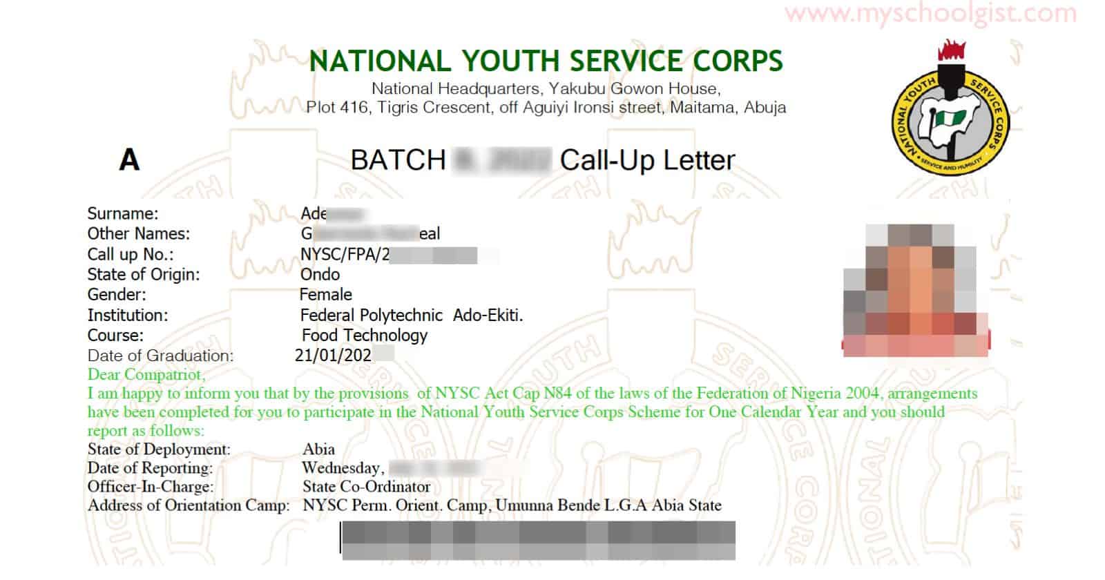 NYSC Releases 2023 Batch B Stream 1 Call-Up Letter