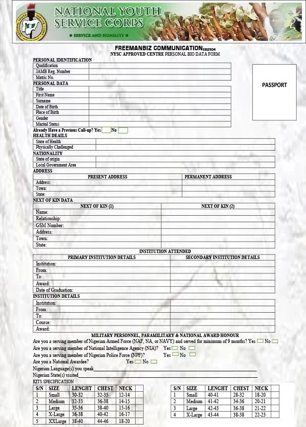 sample of nysc registration form