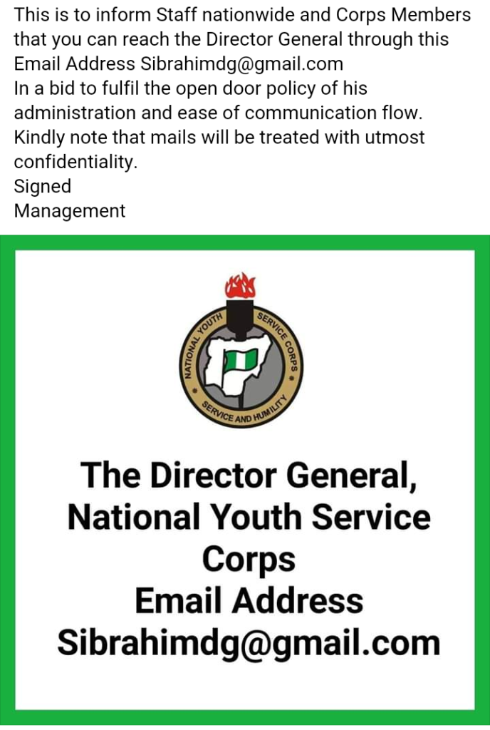 How To Communicate Directly with NYSC DG - Nyscinfo.com