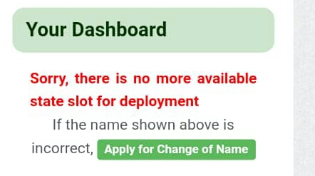 Sorry there is no more available state slot for deployment