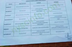 Nysc food time table
