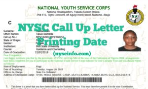Nysc call up letter printing date