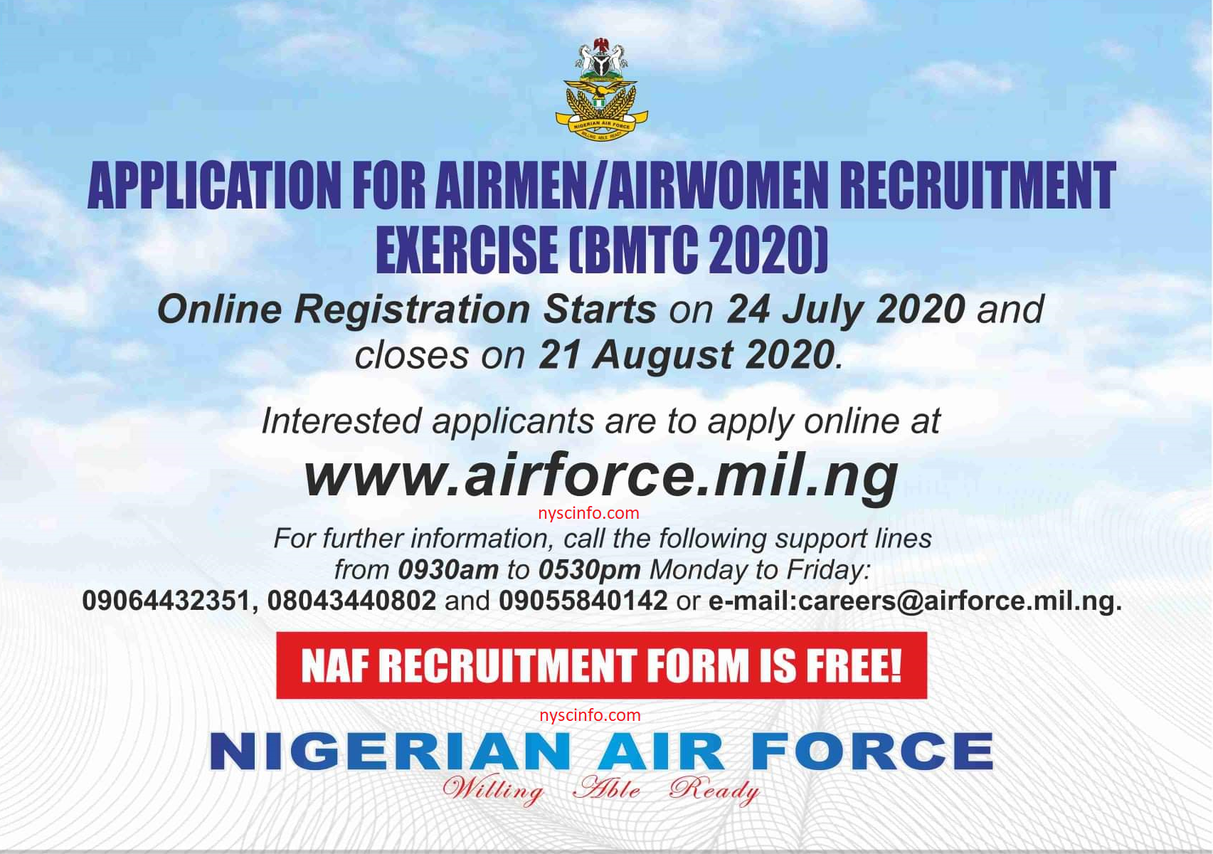 How To Apply For Nigerian Air Force (NAF) Recruitment 2020/2021 - Nyscinfo