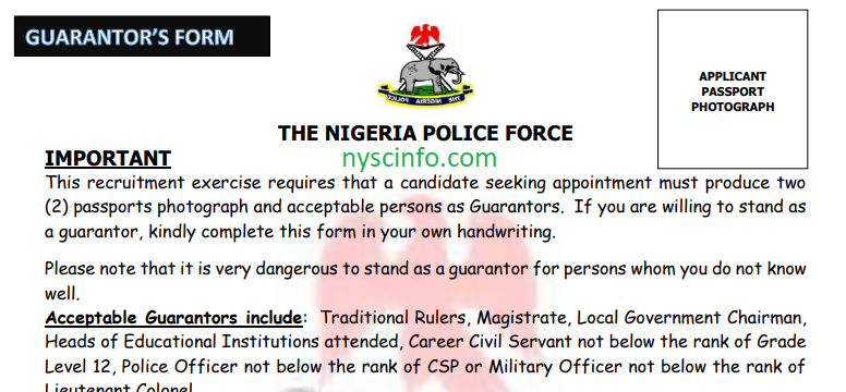 Nigeria Police Guarantors Form