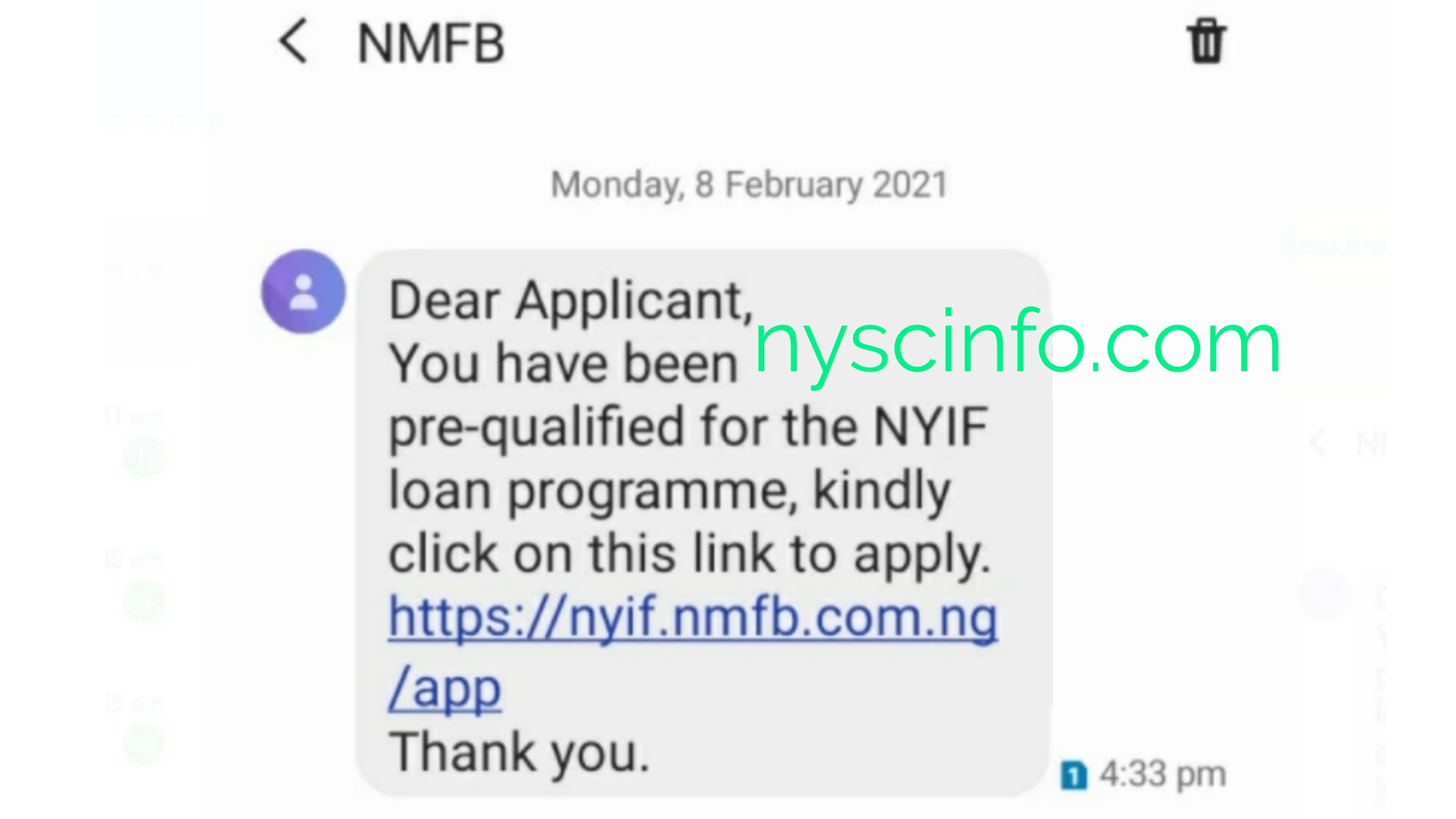NYIF Loan See what to do if you got this Text from NMFB