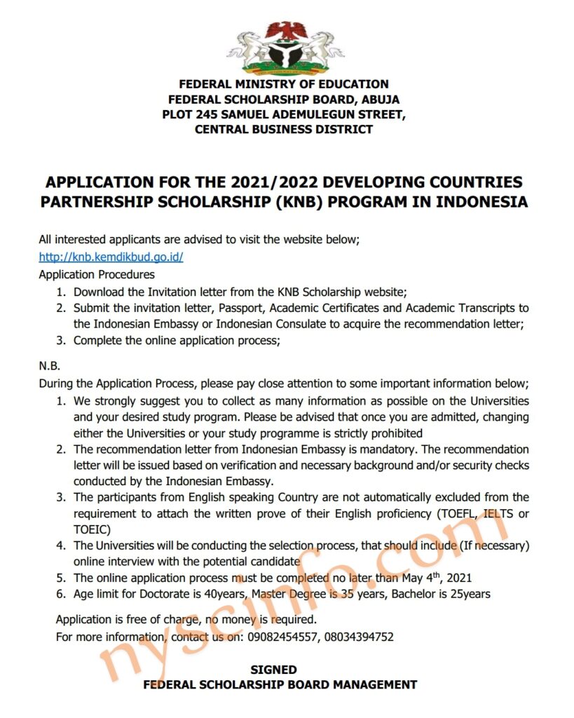 Application for Developing Countries Partnership Scholarship Program In Indonesia