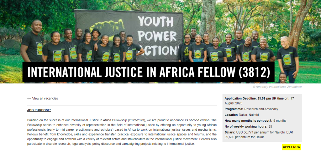 Amnesty International Justice In Africa Fellowship