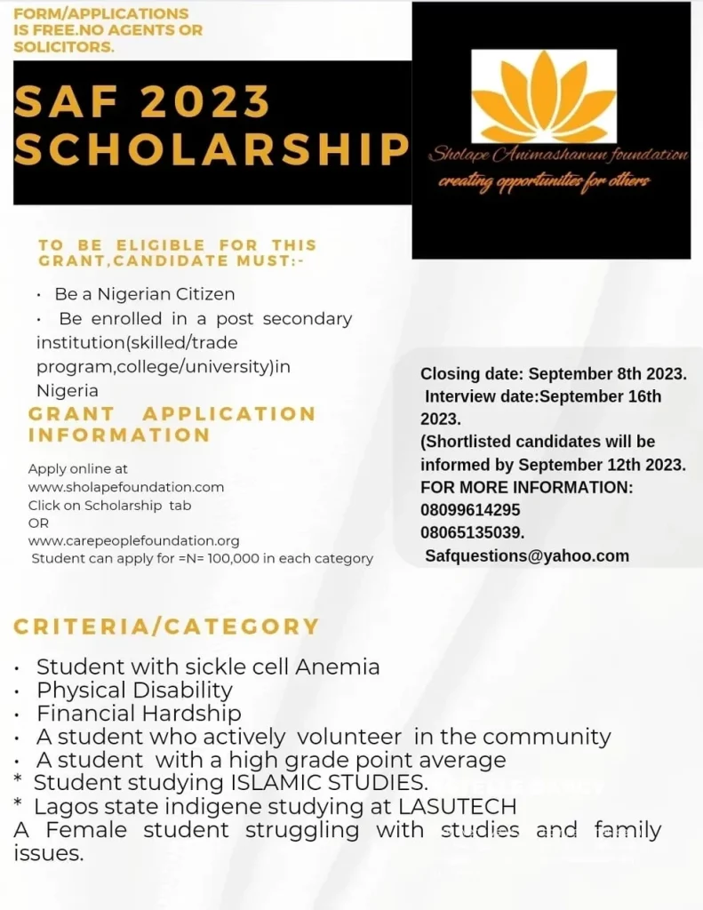 Sholape Animashaun Foundation Scholarship